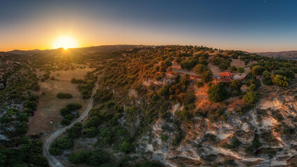view of the viewpoint near the town of Peristerona at sunrise