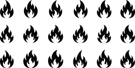 Repeating black fire flame icons pattern seamless design on white background for graphic resources and digital projects