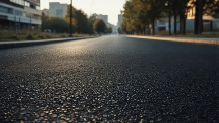 Empty asphalt road leading to city skyline