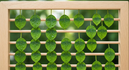 Hopeful esg business and green financial accounting with leaf abacus. Sustainable investment calculation for an eco friendly environment and future nature friendly economy