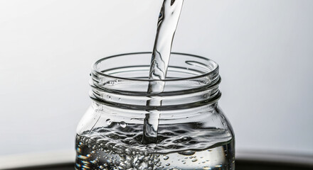 Pouring fresh clear water into glass jar pure esg business topic. Water conservation and financial sustainability key environmental goal for many refreshing feel