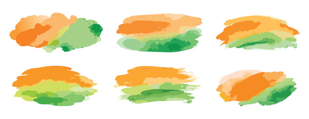 indian abstract watercolor brush strokes set in orange and green colours.