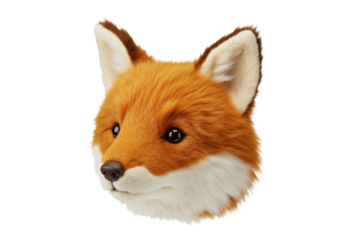 Isolated fox head with fluffy fur, a charming and vibrant woodland animal, curious gaze