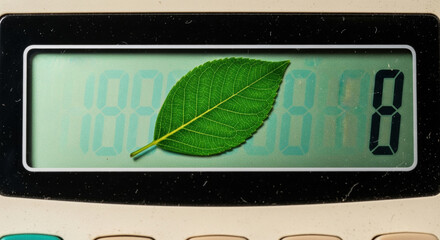 Green business esg financial calculation shows leaf on calculator display. This reflects commitment to sustainable investment and environmental responsibility for future growth