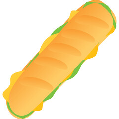 Long Sub Sandwich with Yellow Cheese and Green Lettuce on a Transparent Background