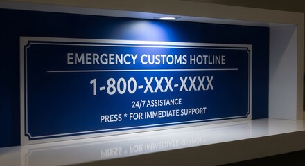 Emergency Customs Hotline Sign Displaying Contact Information For Immediate Support
