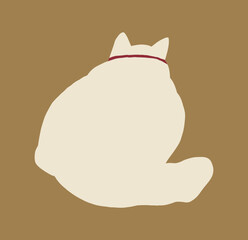Cat sitting with its back turned. Chubby cat illustration. Playful wobbly shape of a round kitty 