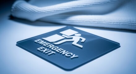 Emergency Exit Sign, Guidance And Safety Concept, Evacuation Route Indicator, Blue Tones