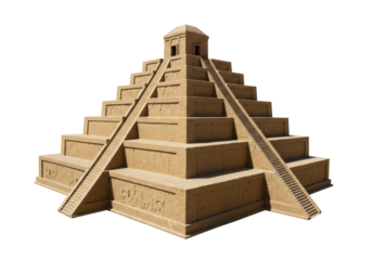 Isolated Aztec pyramid, stepped temple in a pyramid shape with a staircase on both sides