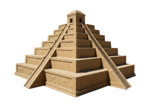 Isolated Aztec pyramid, stepped temple in a pyramid shape with a staircase on both sides