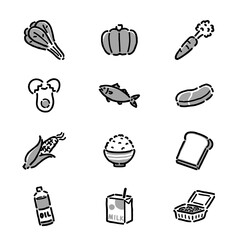 シンプルな食べ物のイラストセット（モノクロ）