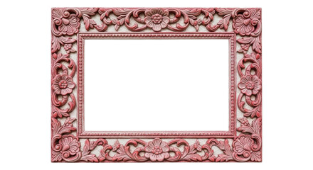 Ornate pink floral stone picture frame border design. cutout on transparent background