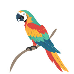 Bright colored amazon parrot flat illustration of a bird sitting on a branch