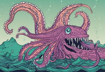 group of luminous pink and purple jellyfish gracefully drifts in the profound dark water.