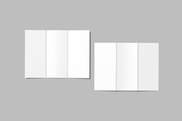 Blank trifold brochure mock up. Open and closed booklet template	