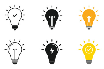 Lightning in light bulb icon. Light bulb symbol with lightning bolt inside. Lightbulb icon Set. Bulb lamp icon, Lamp icons, Idea light bulb icon vector illustration.