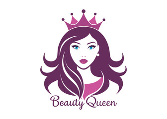 beauty queen head logo silhouette vector, beauty queen logo icon silhouette, queen logo with a crown on her head, beauty queen luxury queen vector logo silhouette design on white background