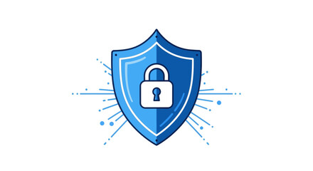 Secure digital shield with padlock icon symbolizing data protection and cybersecurity