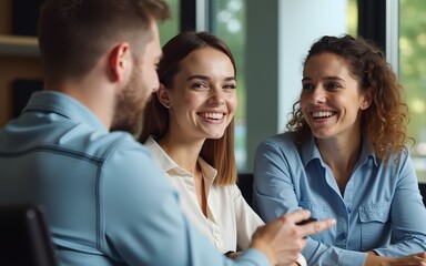 Group of confident young people in smart casual wear discussing business while having meeting in office. High quality