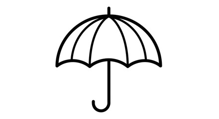Simple black and white illustration of an open umbrella on a white background