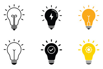 Electricity, power generation light bulb icon set. Light bulb line icon vector, isolated on white background. Idea sign, solution, thinking concept. Vector illustration