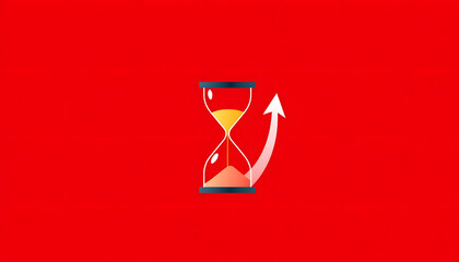 Hourglass with upward arrow on red background illustration, time is running out