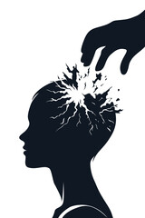 A powerful conceptual illustration showing a hand cracking open a person’s head, symbolizing psychological manipulation, trauma, and emotional control. Ideal for themes of mental health and narcissist