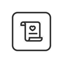 Romance, Wedding Envelope line icon &ndash; elegant envelope with heart or floral detail outline for wedding invitations, romantic event UI