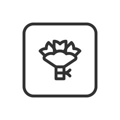 Romance, Wedding Bouquet line icon &ndash; floral bouquet with heart or ribbon outline for love, marriage, romantic celebration UI