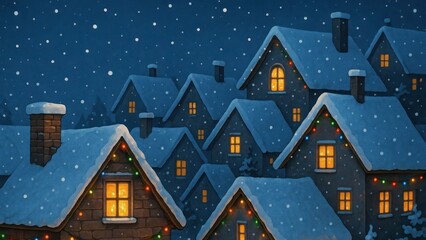 Fototapeta premium Cozy winter village night scene.