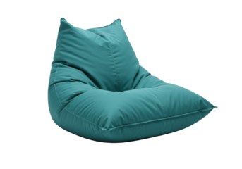 Isolated teal beanbag chair, comfortable cozy lounge seat, modern casual living room furniture
