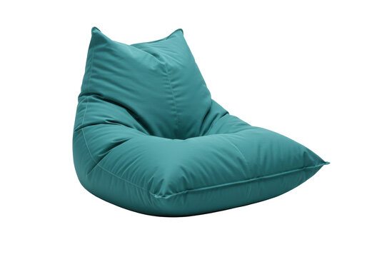 Isolated teal beanbag chair, comfortable cozy lounge seat, modern casual living room furniture