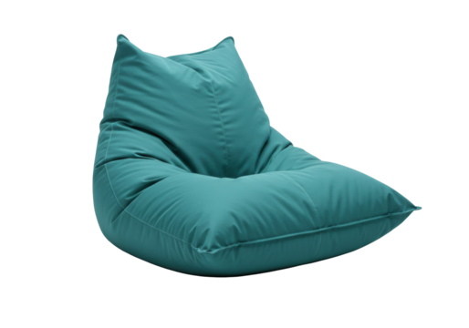 Isolated teal beanbag chair, comfortable cozy lounge seat, modern casual living room furniture