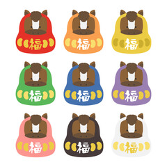 午年　干支達磨（だるま）　イラストセット（福文字あり）