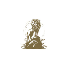 vector illustration of a powerful lion standing proudly on a rock