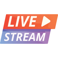 Live Stream Banner with Play Button Icon Orange and Purple Gradient Background and White Text
