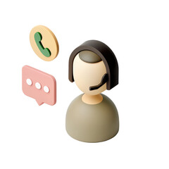 Customer support agent icon with headset and communication symbols, representing call center and chat service assistance