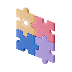 Four colorful puzzle pieces connected in teamwork concept with pastel colors and smooth texture