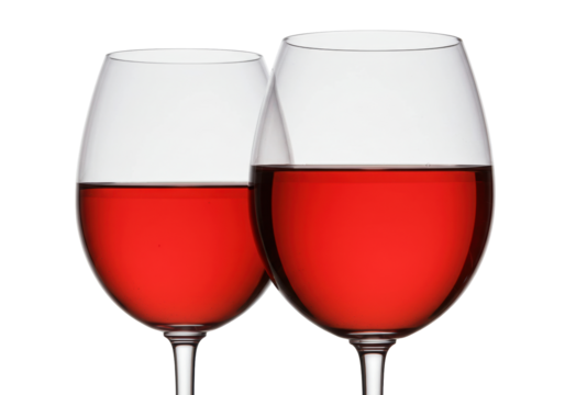 Isolated pair of glasses filled with red wine, ready for celebration or tasting event