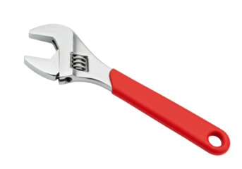 Isolated adjustable wrench, hand tool with red handle for repair work, metal spanner