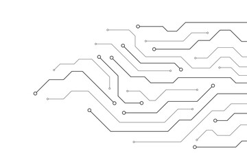 White circuit board background. Technology concept. Thin line wires and dots. AI chip innovation concept.