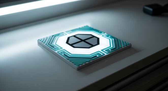 Geometric Illuminated Object on a Surface Representing Abstract Technology Design