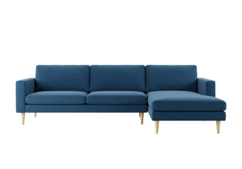 Isolated navy blue sofa with chaise, modern living room furniture, studio shot, indoor