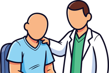 Fototapeta premium Doctor comforting patient with hand on shoulder in clinic setting illustration