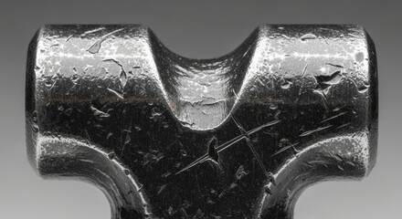 Detailed view of a well used metal hammer head showing wear and tear from years of hardworking tasks