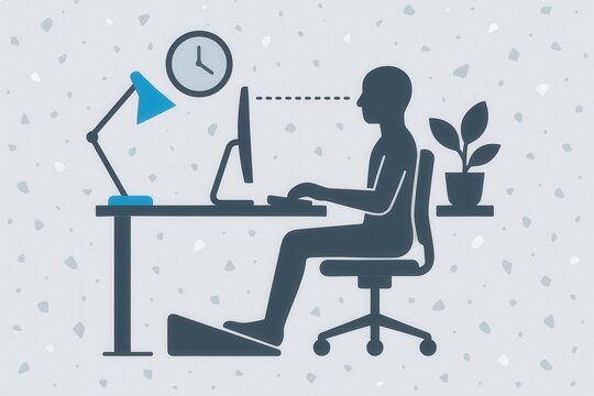 Ergonomic home office setup designed to enhance productivity and focus featuring a silhouette of a person working at a computer with modern desk accessories and ambient lighting - Powered by Adobe