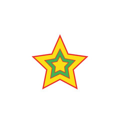 Obraz premium A layered, vibrant star icon with yellow and green outlines, set against a clean white background, symbolizing achievement or excellence