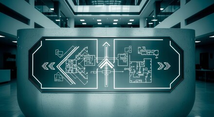 Futuristic Building Directional Signage For Navigating Modern Architectural Interiors