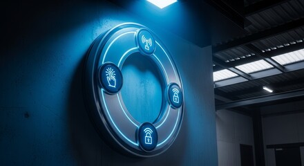 Futuristic Button Design with Glowing Outlines and Modern Communication Symbols.