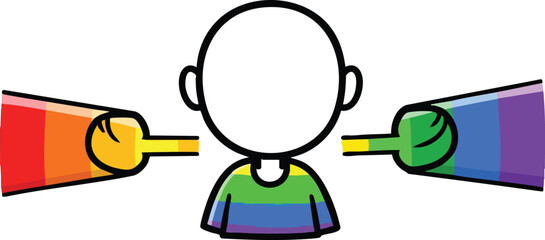 Person Wearing Rainbow Striped Shirt with Rainbow Colored Beams Emitting from Sides